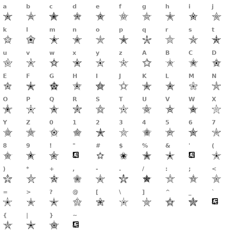 90 Stars BRK Normal Character Map