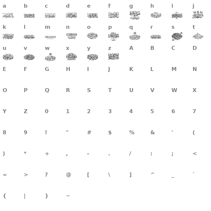 Aayat Quraan 1 Regular Character Map