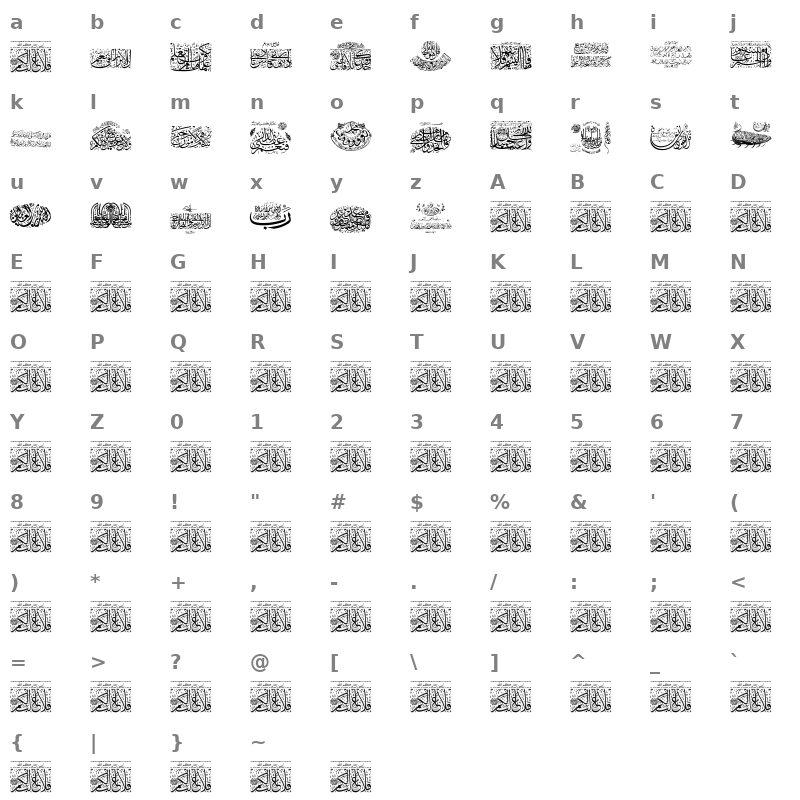 Aayat Quraan 11 Regular Character Map