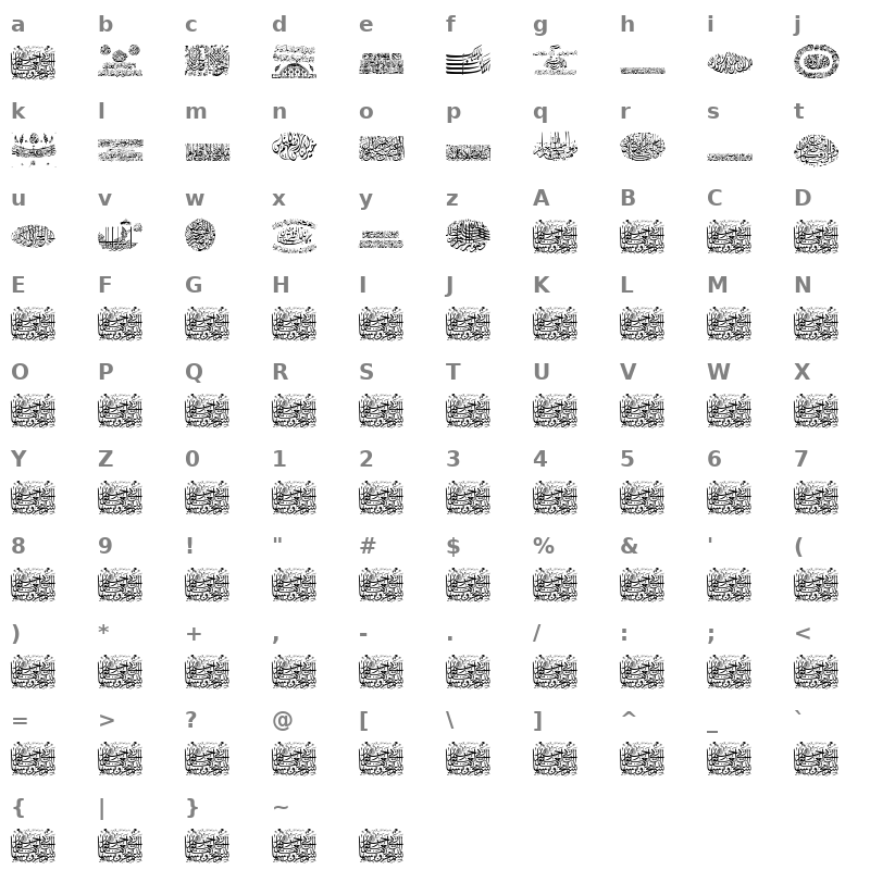 Aayat Quraan 12 Regular Character Map