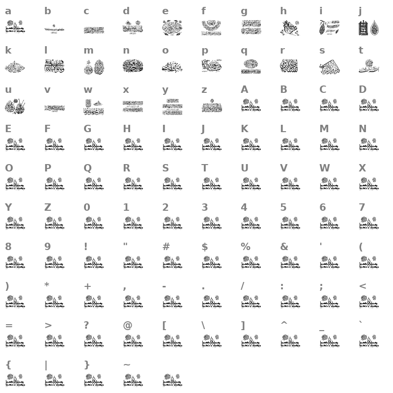 Aayat Quraan 14 Regular Character Map