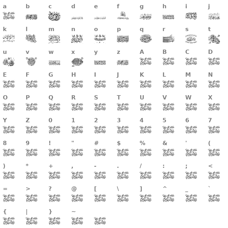 Aayat Quraan 15 Regular Character Map