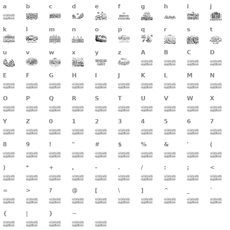 Aayat Quraan 16 Regular Character Map