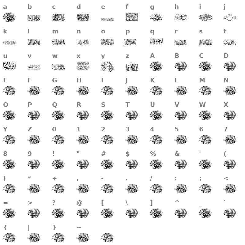 Aayat Quraan 18 Regular Character Map