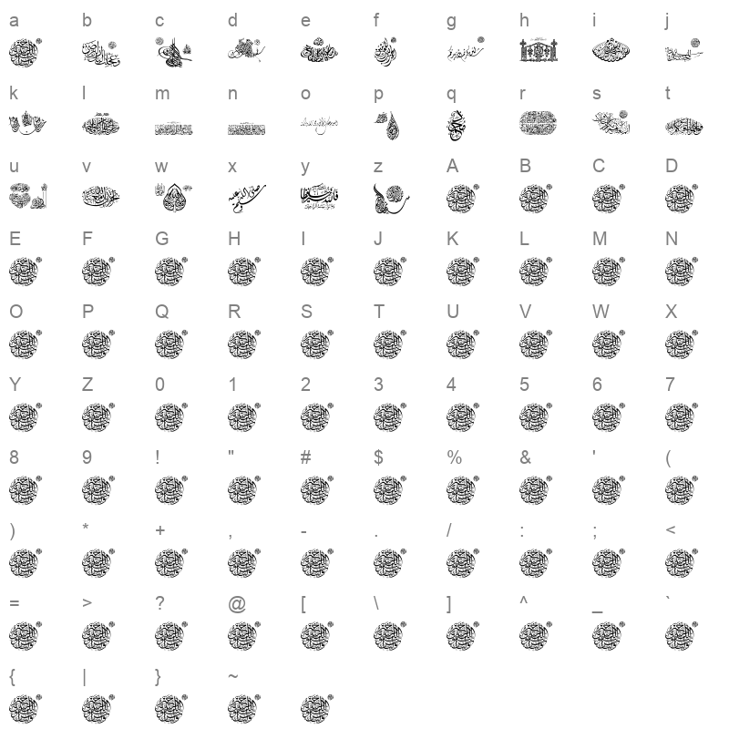 Aayat Quraan 19 Regular Character Map