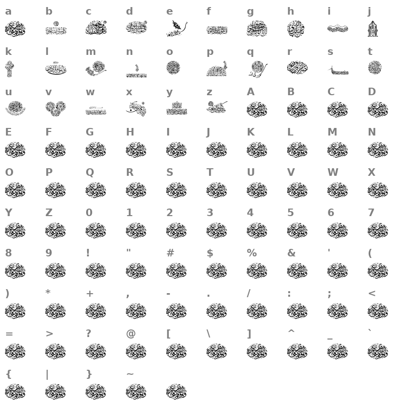 Aayat Quraan 20 Regular Character Map