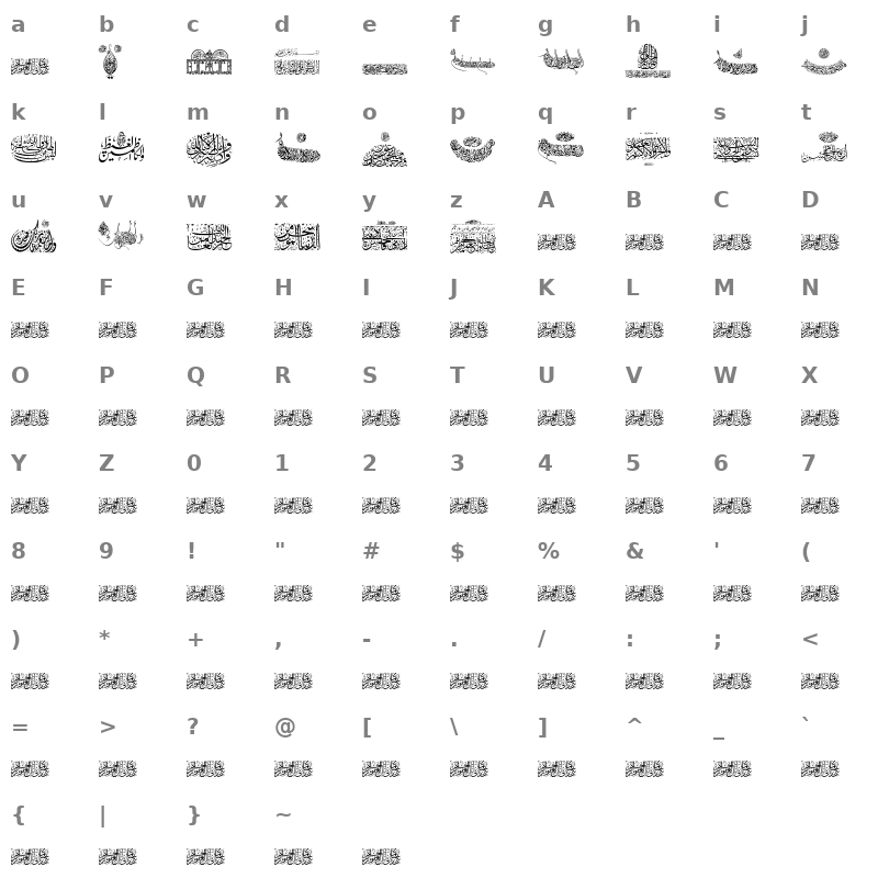 Aayat Quraan 21 Regular Character Map