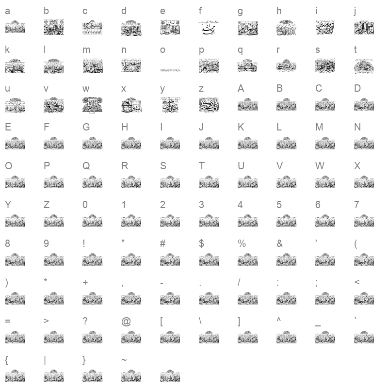 Aayat Quraan 24 Regular Character Map
