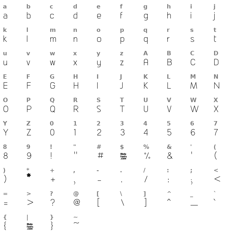 AbdoMaster Extra Light Character Map