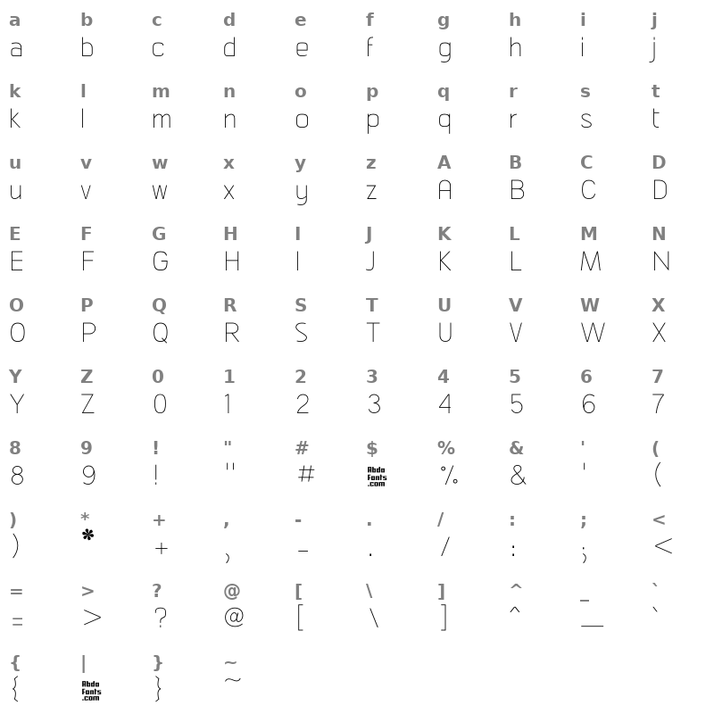 AbdoMaster Thin Character Map