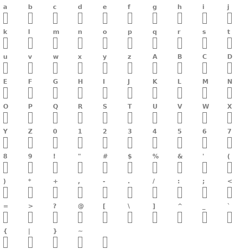 ACS Akeek Bold Regular Character Map