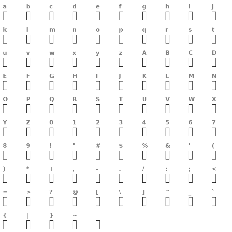 ACS Topazz Bold Regular Character Map