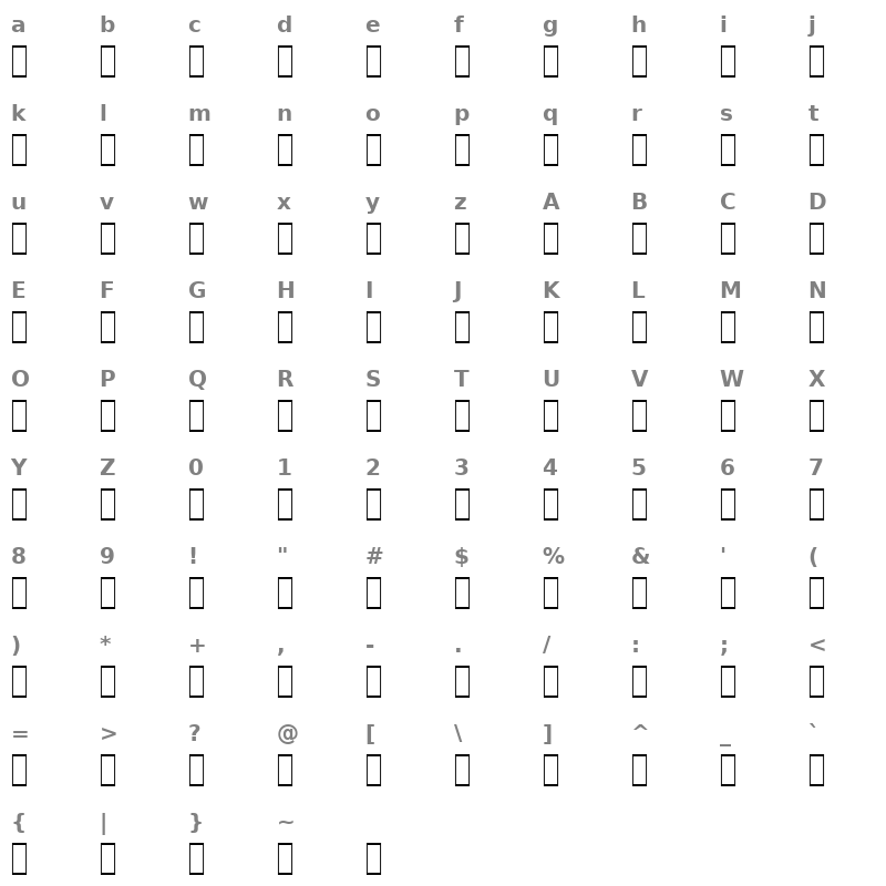 ACS Topazz Regular Character Map