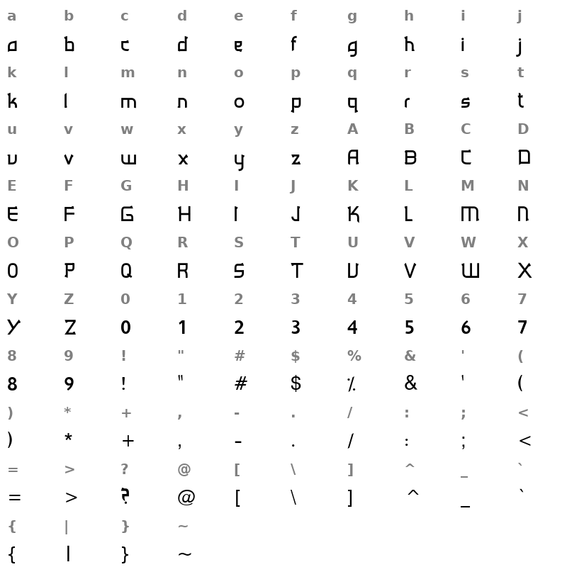 AD Rsail Bold Character Map