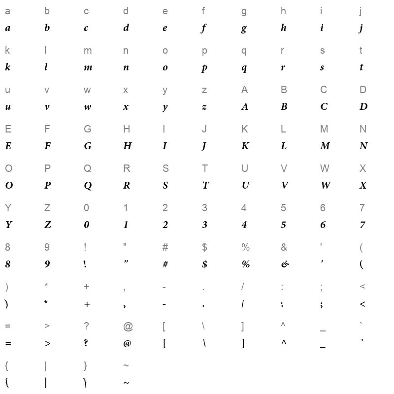 AdobeArabic-BoldItalic Character Map