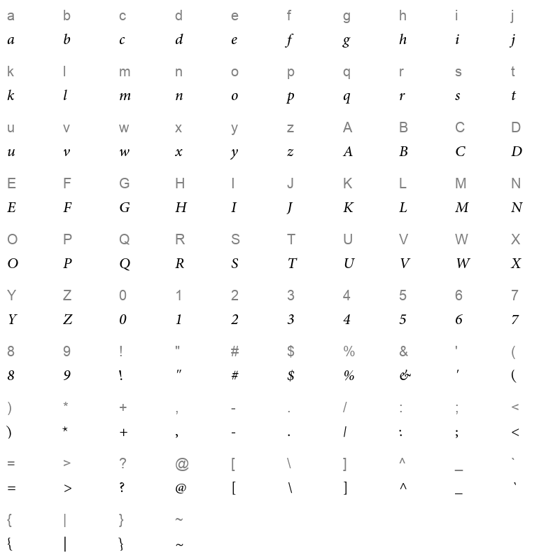 AdobeArabic-Italic Character Map