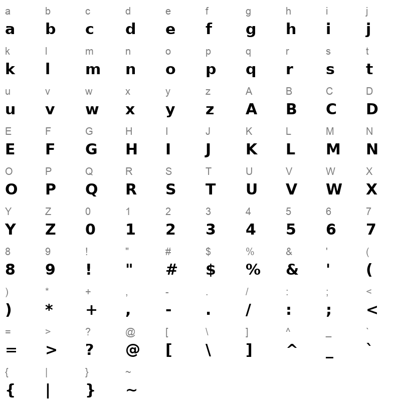 ae_Ouhod Bold Character Map