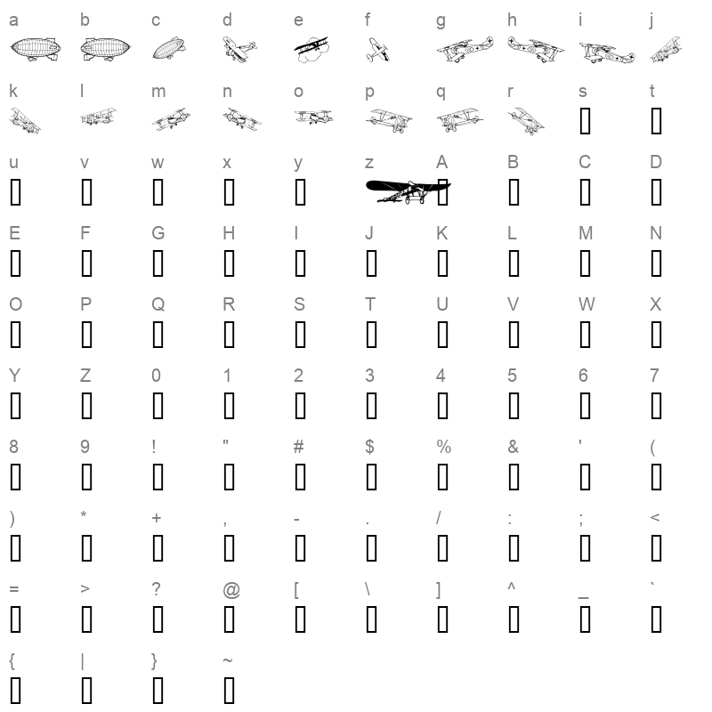 Aeroplanes Regular Character Map