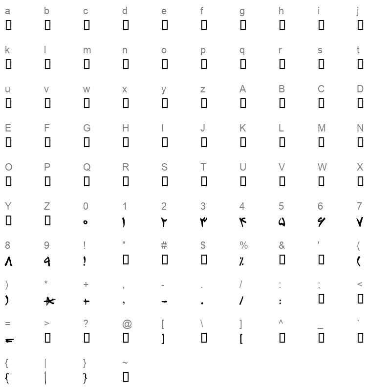 Afsaneh Font Regular Character Map