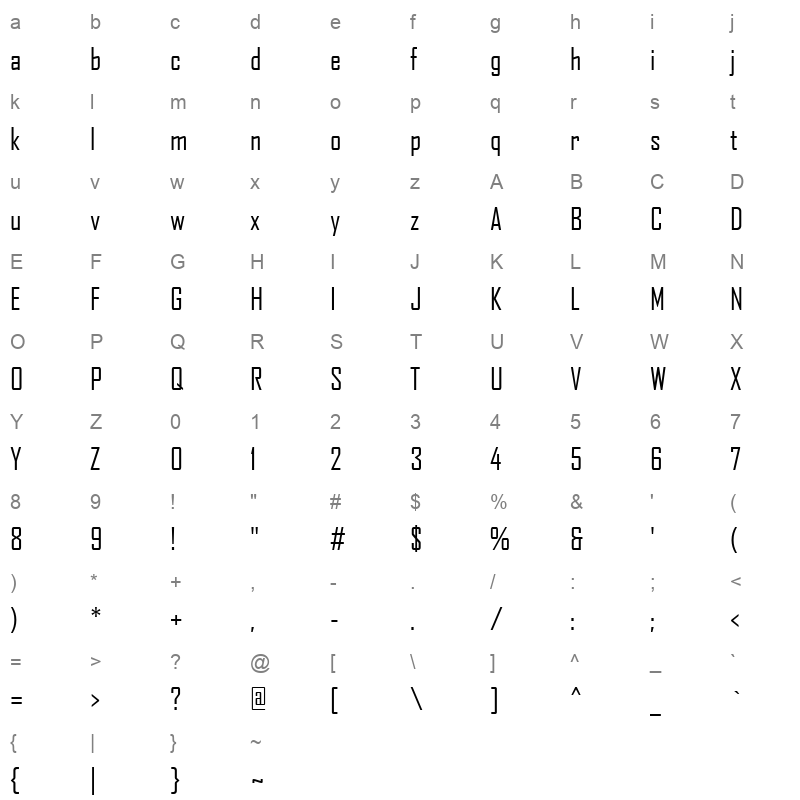 AGENCYR Character Map