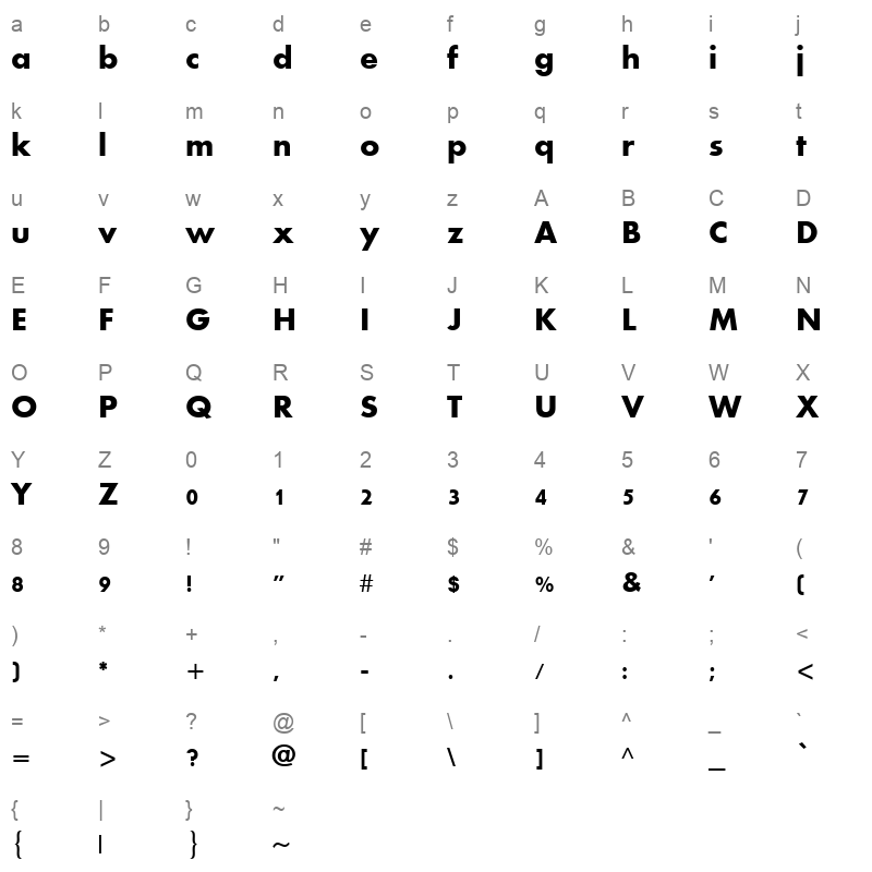 Aharoni Bold Character Map