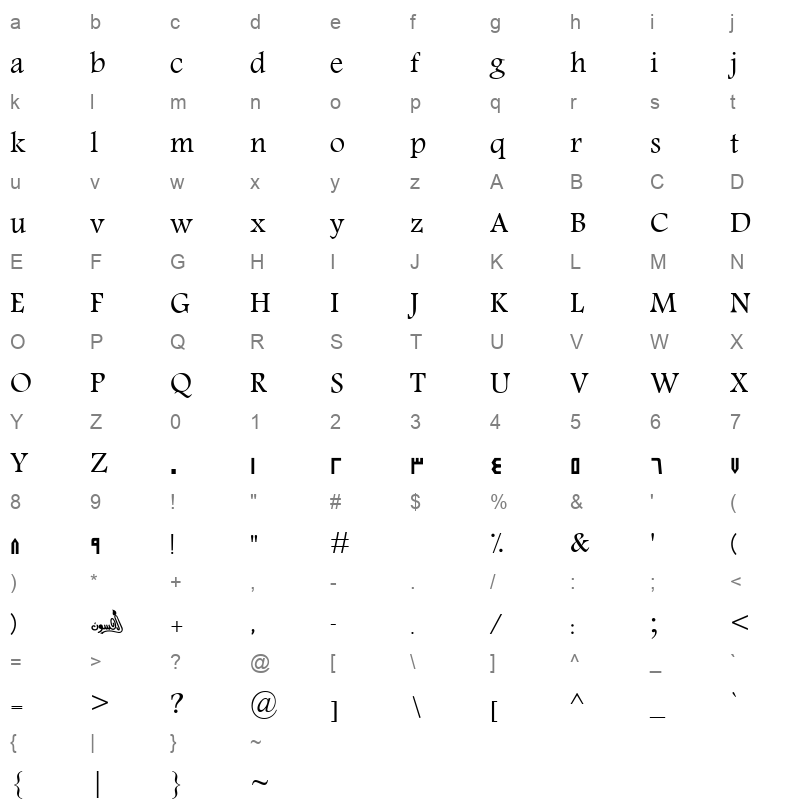 Al Ekbariah Font Regular Character Map