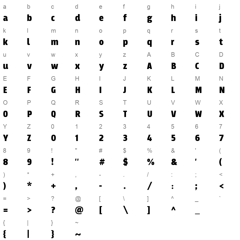 Al Qabas Bold Character Map