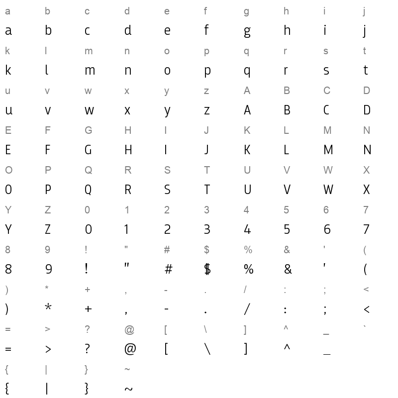 Al Qabas Light Character Map