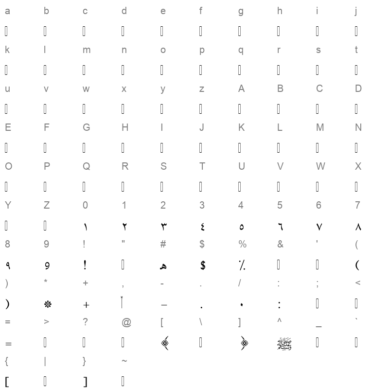 Al-QuranAlKareem Bold Character Map