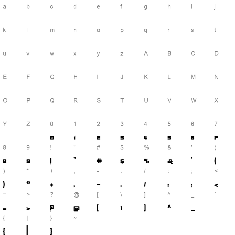 Alama-Bold Character Map