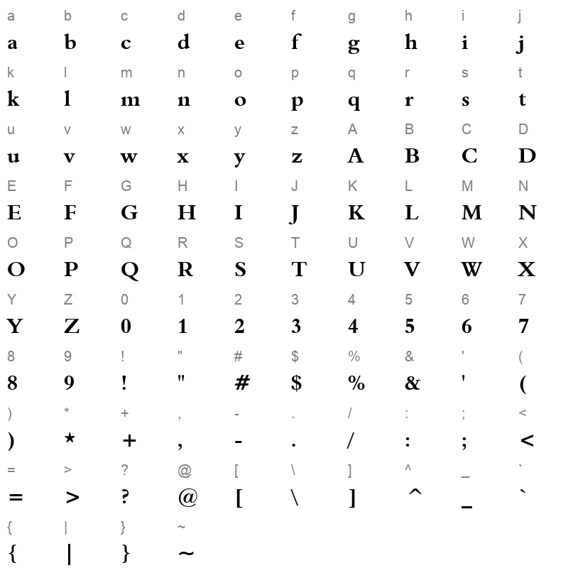 Aldine401 BT Bold Character Map