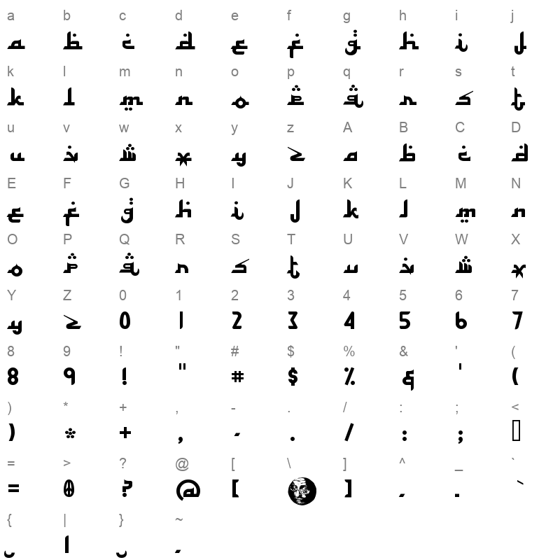 Alhambra Regular Character Map