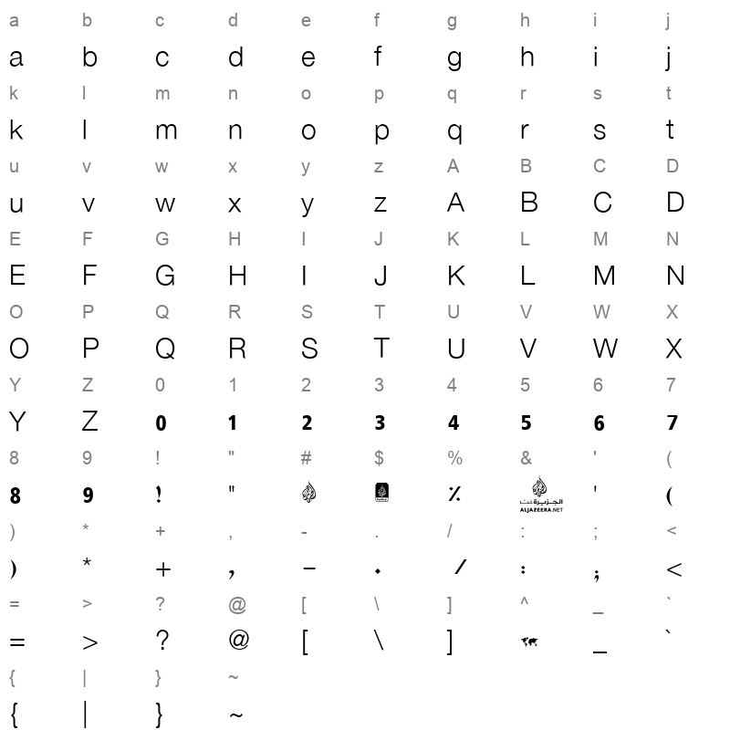 Aljazeera Regular Character Map