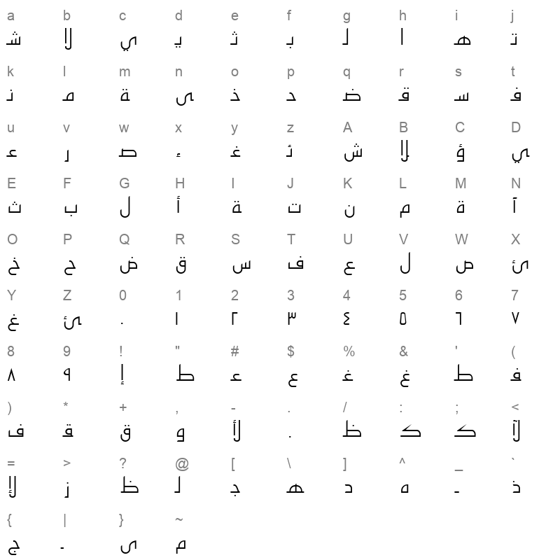 ALW Cool Alhada. Normal Character Map