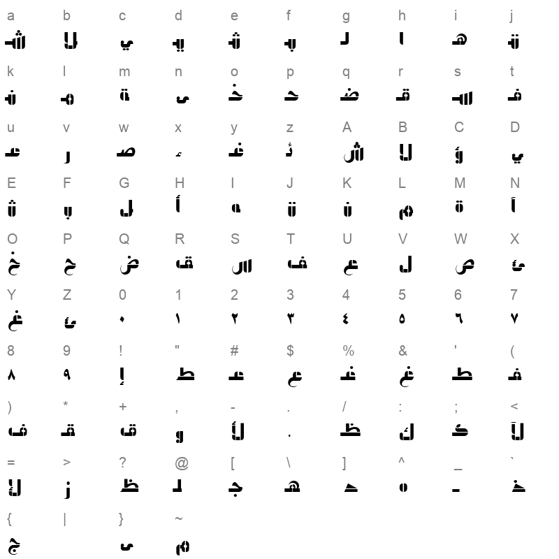 ALW Cool Hashimy. Normal Character Map