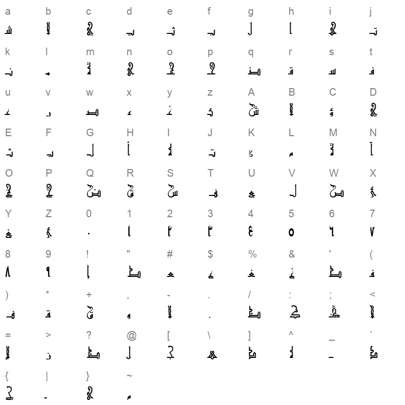ALW Cool Hijaz. Normal Character Map