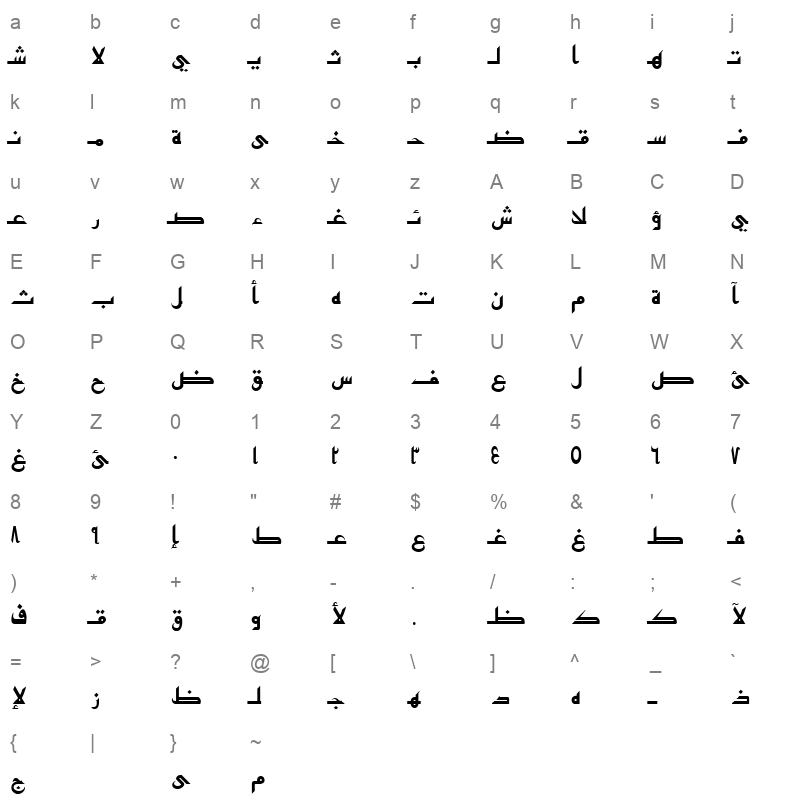 ALW Cool Taif. Normal Character Map