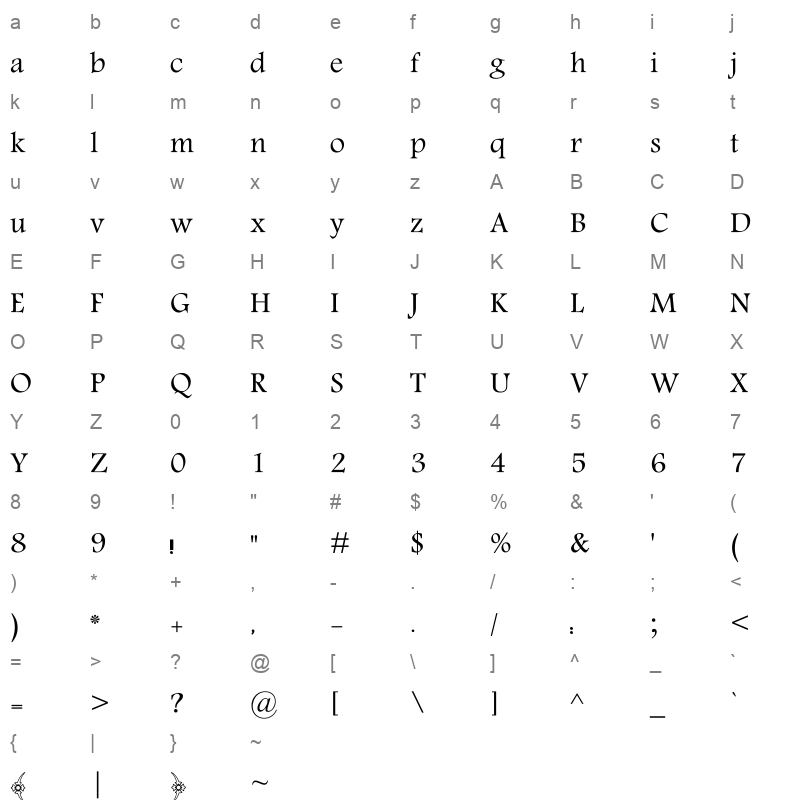 Amoriah Regular Character Map