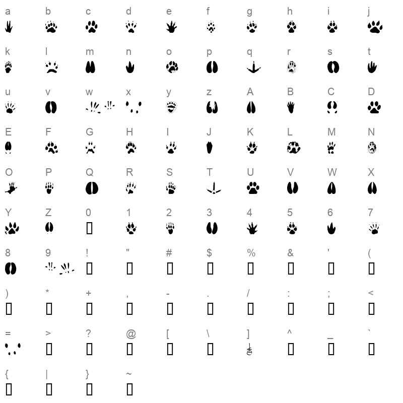 AnimalTracks Regular Character Map