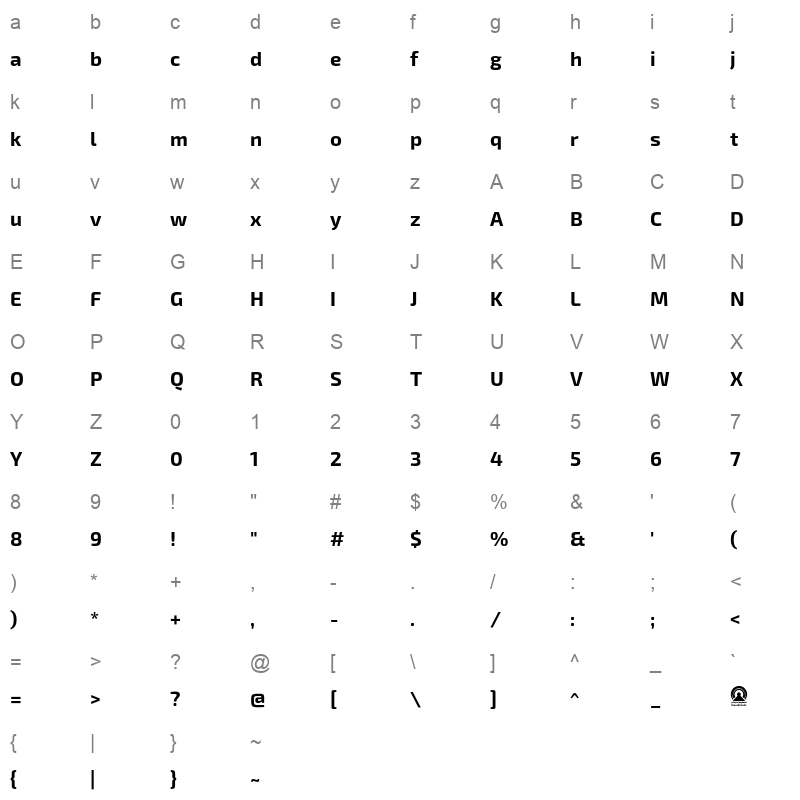Ara Hamah 1964 B Bold Character Map
