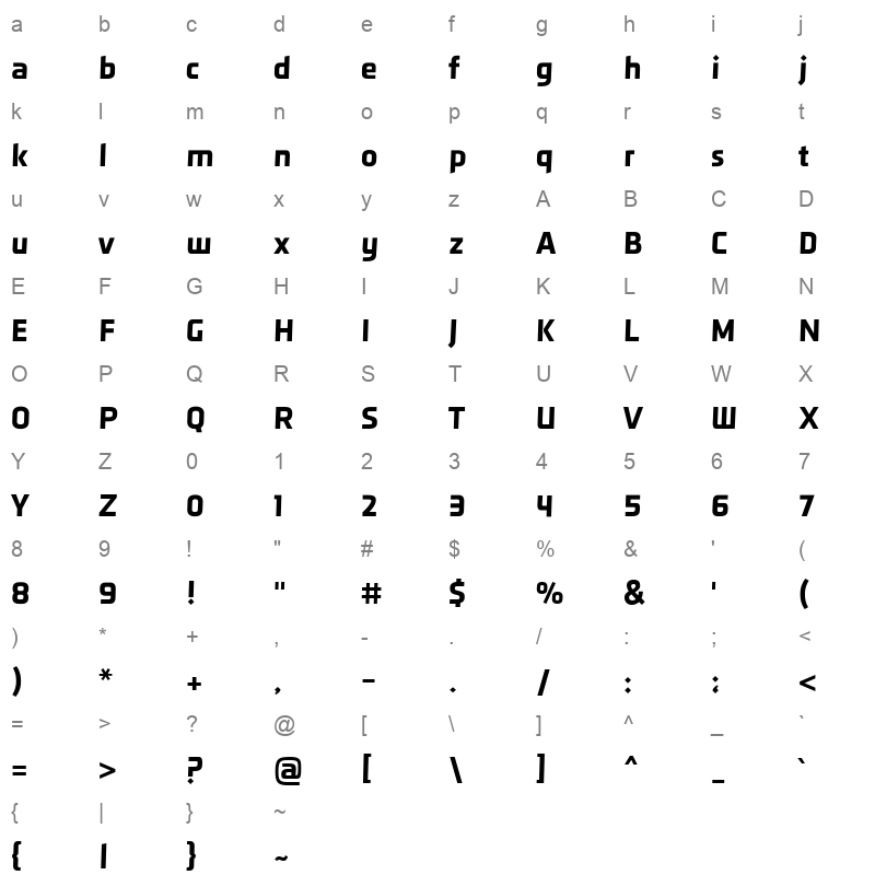 arbfonts-rpt-Bold Character Map
