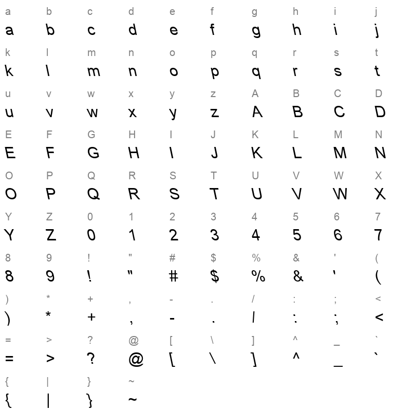 ARIALBS Character Map