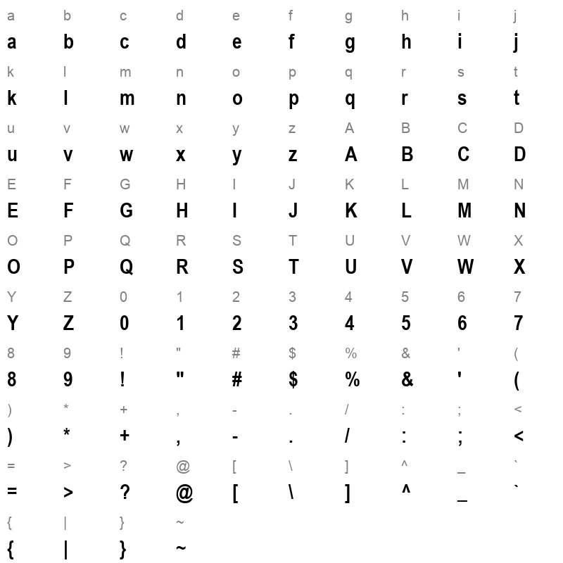 ARIALNB Character Map