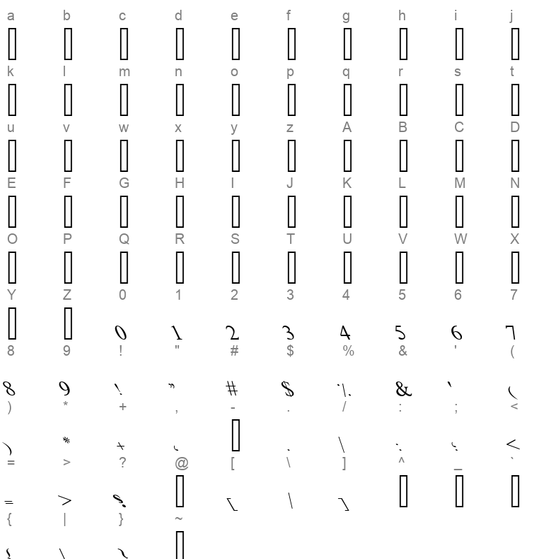 Bold Italic Art Regular Character Map