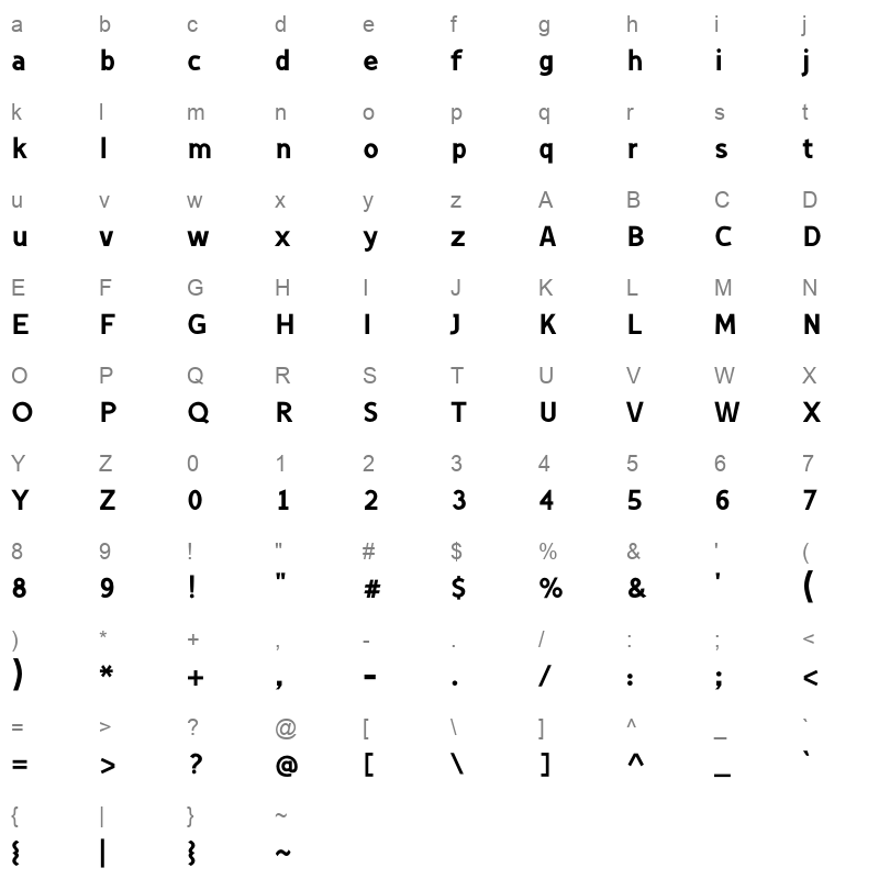 KindahBold-Bold Character Map