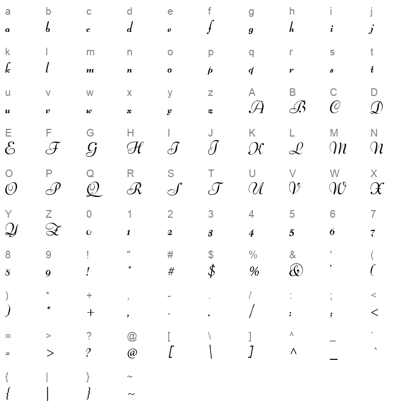 Lucian Schoenschrift CAT Character Map