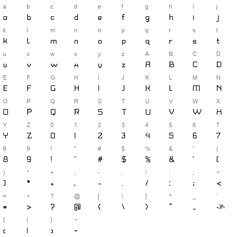 Sheba Ye Font Character Map