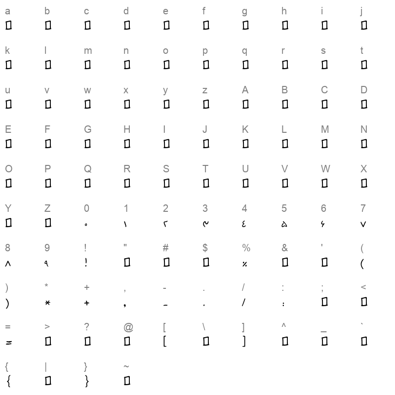 Shekari Font Character Map
