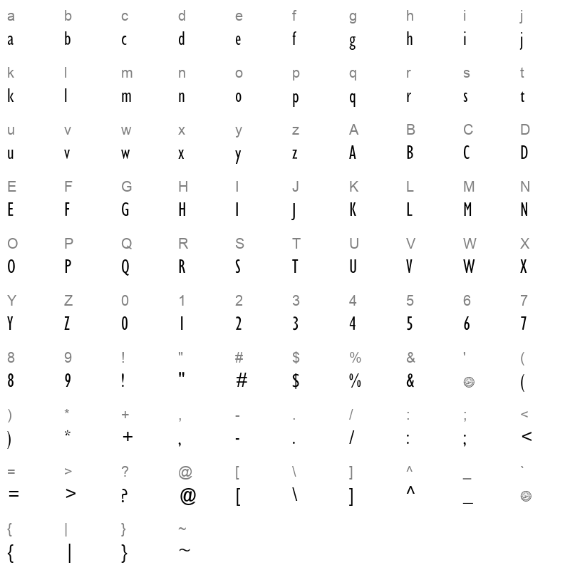 Shorooq Yara Regular Character Map