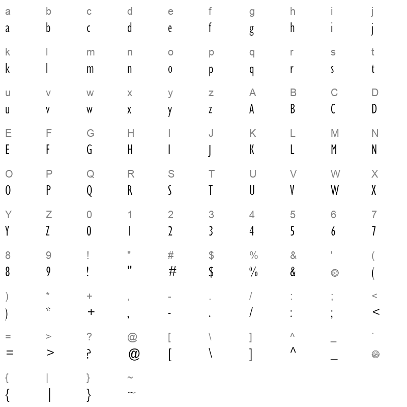 Shorooq Yara Thin Character Map